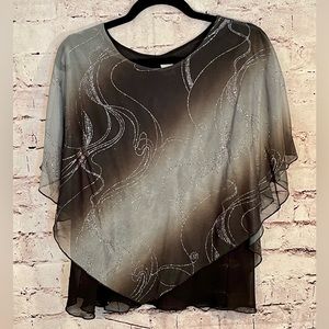 Womens Silver & Black Sequin Poncho Top Size Large